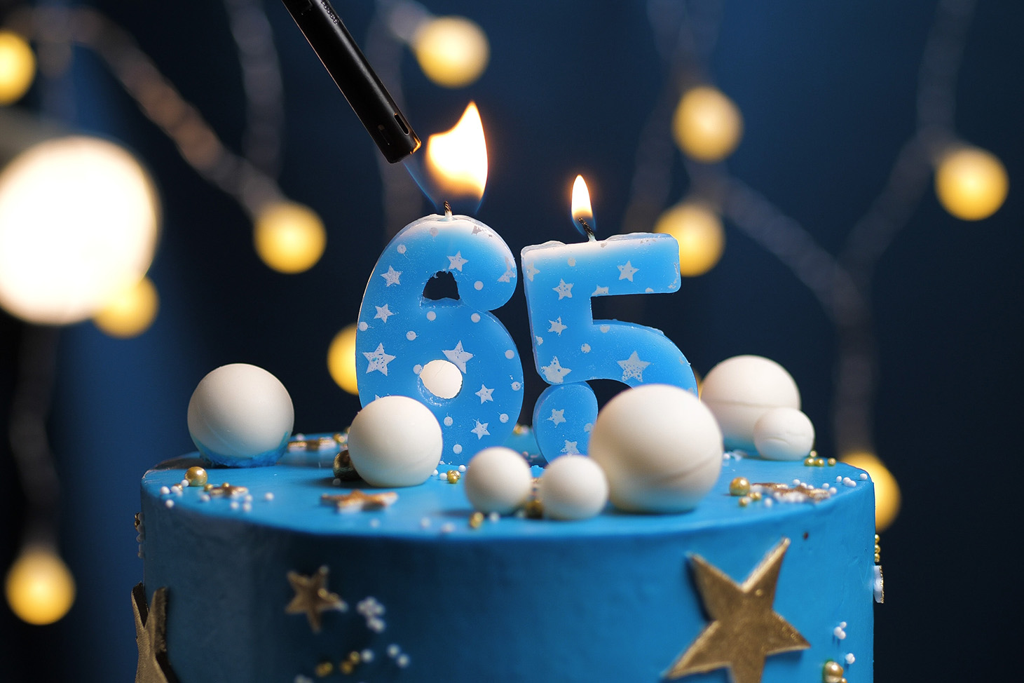 Birthday,Cake,Number,65,Stars,Sky,And,Moon,Concept,,Blue